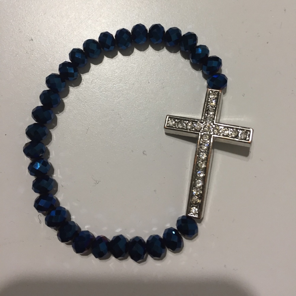 Navy blue elastic cross bracelet